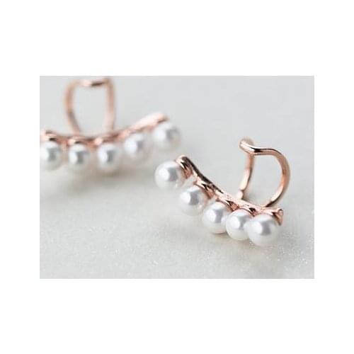 11MM*16MM) Real. 925 Sterling Silver Jewelry 5-Shell Pearl Line Clip Earrings (NO pierced) White /gold color GTLE1551