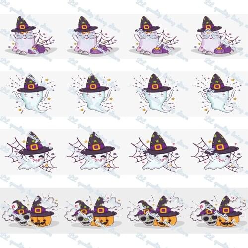 16-75MM Halloween Ghost Printed Grosgrain Ribbon 50 Yards/Roll Tape Clothing Bakery Gift Wrapping Accessory Hairbow Head