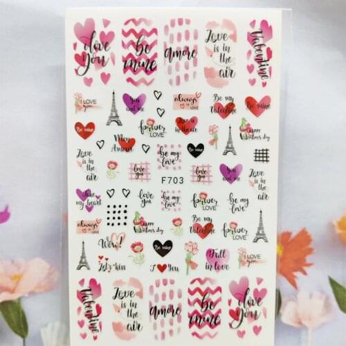3D Nail Sticker Love Heart Letter Nail Foil Glue Sticker Red Line Stripe Tower Stickers for Manicure Nail Art Decoration