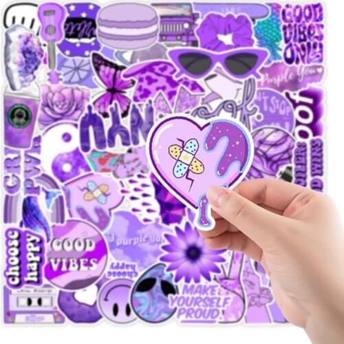 50Pcs Kawaii Summer INS Style Purple Waterproof Stickers Vinyl Skateboard Guitar Suitcase Graffiti Sticker Cute Vsco Girl Decals