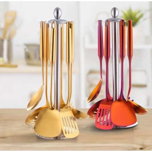 7pcs Stainless Steel Cookware Spatula ladle turner Utensil Spatula Shovel Set Kitchenware metal Gadgets wok shovel soup colander