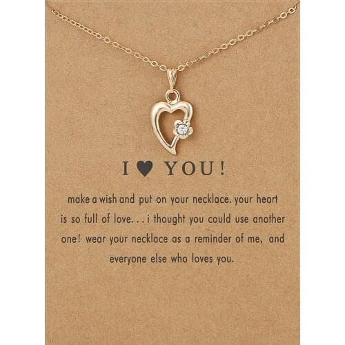 I Love You Alloy Hollow Heart Love CZ Rose Pendant Necklace Ornament Wholesale