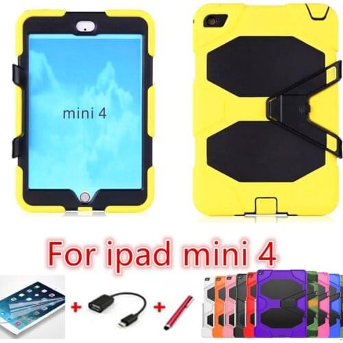 Case For Apple ipad mini 4 Soft Rugged Hard PC Shockproof with Kickstand Heavy Duty Kids Protective A1538 Cover Kids Safe+pen