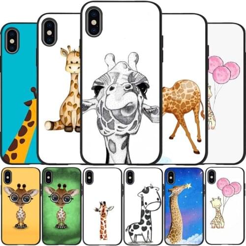 Cartoon animal giraffe black Silicone Phone Case For iPhone 12 XR XS Max 5 5S SE 2020 6 6S 7 8 PLUS X 11Pro Max 11 Cover