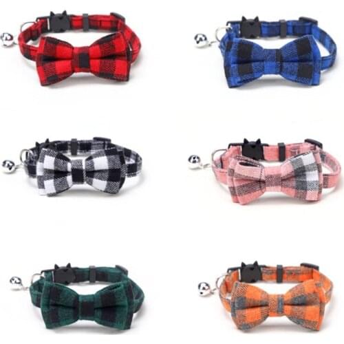 Colorful Plaid Small Dogs Collars Cotton Striped Bowknot Necklace Bulldog Chihuahua Bow Tie Cats Bandana Collar