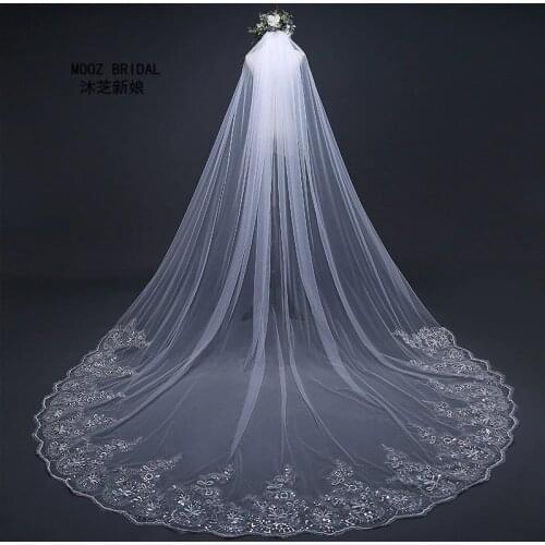 3 Meter Cathedral Wedding Veils Long Lace Edge Bridal Veil with Metal Comb