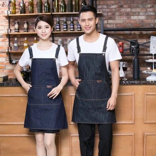 Denim work barista aprons pinafore coffee restaurant cook waiter waitress barbecue cooking kitchen apron DD1134