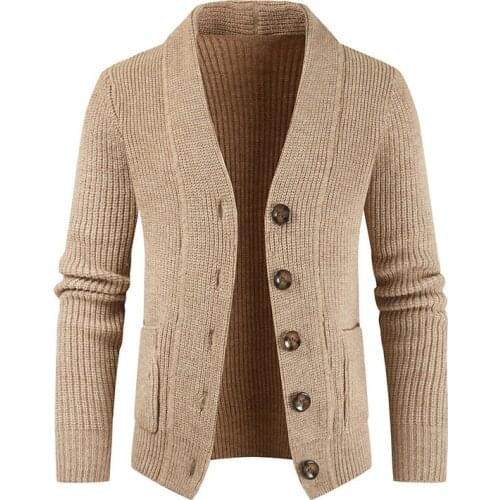 Khaki Cardigan Men Cotton Sweater Long Sleeve Mens V-Neck Sweaters Loose Solid Button Tops Fit Knitting Casual Style Clothing