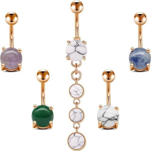 Navel ring with 5 styles of synthetic opal marble pattern, suitable for female girl curve barbell pendant perforation set