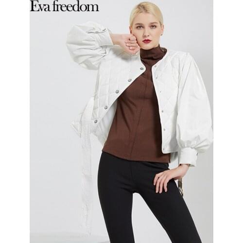 Evafreedom Original Design Fashion Pure White Shirt Sleeves Single-breasted Waist White Duck Down Cold-proof Down Jacket Women