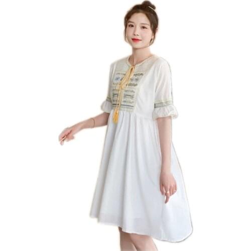 Summer Dress Woman Maternity Clothes for Pregnant Women Fashion Embroidery O Neck Dresses Women Pregnancy Dresses Womens Dress