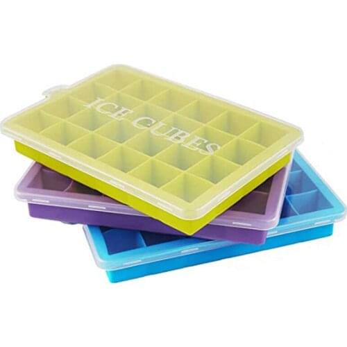 Ice Square Tray, 3 Pieces of Silicone Ice Tray with Lid, Easy to Remove and Bend Ice Square Mold, 24 Cubes