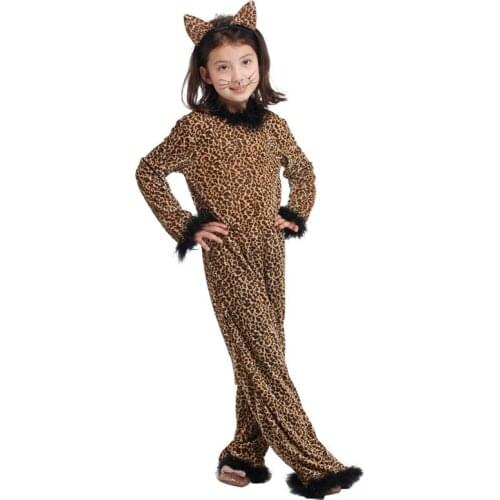 M-XL Brown Jumpsuits Kids Children Animal Cosplay Girls Leopard Costumes Carnival Purim Parade Stage Show Role Play Party Dress