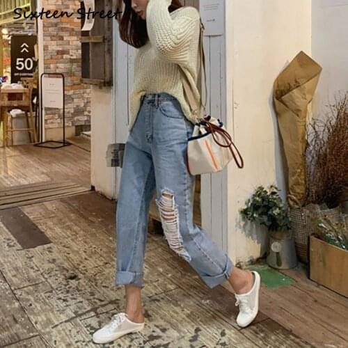 Baggy Jeans Women Y2K Pants Aesthetic Ripped Jeans Hole Denim Female Straight Korean Vintage Clothes Streetwear 2020 Fashion