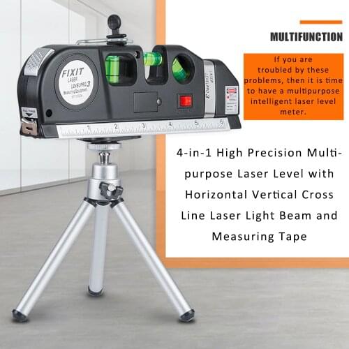 4-in-1 Multipurpose Laser Level Measuring Instrument Laser Spirit Level Laser Leveling Device with Metric Rulers & Measure Tape