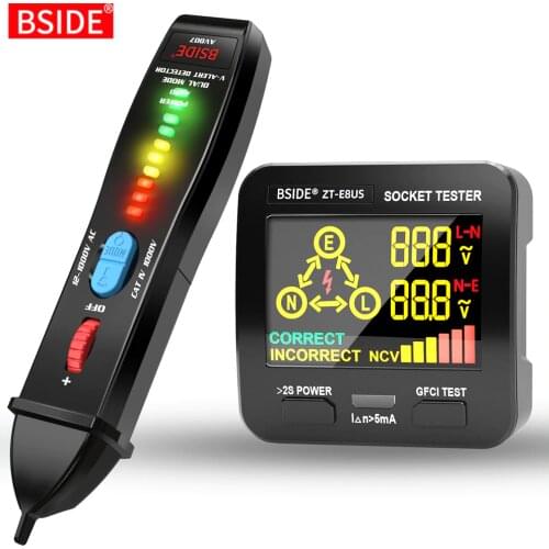 BSIDE Home Safety Check Kit Non-contact Voltage Detector Auto/Manual Mode Electric Tester Pen and Display Outlet Socket Tester