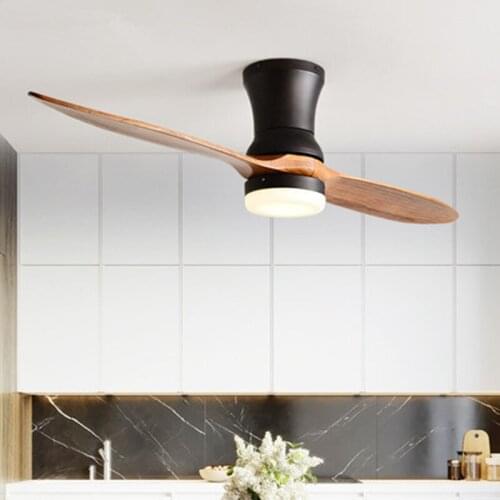 Nordic 220V LED Ceiling Fan With Remote Control For Low Ceiling 2 Wooden Blades Ceiling fan Lamp Decor Vantilator
