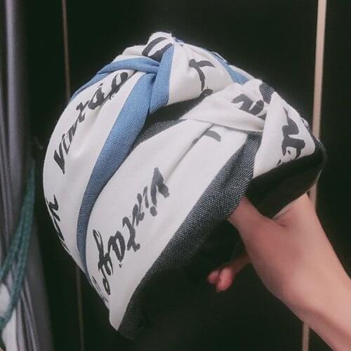 Elegant Girls Women Patchwork Headbands Wide Side Hairbands For Adult Letter Denim Hair Accessories All-match Clothing Headwear