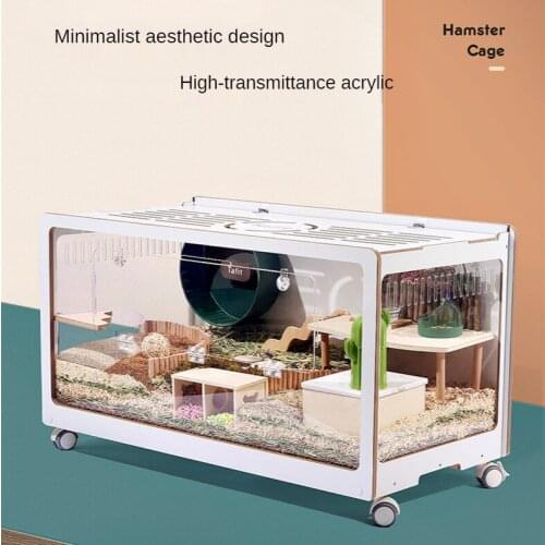 High Transparent Acrylic Hamster Villa Wooden Hamster Cage Golden Bear Chipmunk Small Animal Cage Hamster Landscaping Supplies