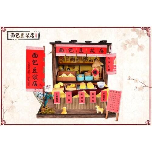Luxury lighting House building wooden model kits DIY Chinese bakery shop model Christmas gifts