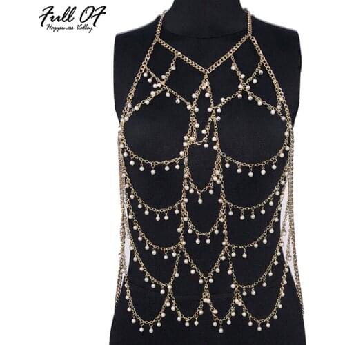 Sexy Women Metal chain Short Crop Tops Hollow manual pearl Beaded Tank top Summer Beach Halter Camis luxury Nightclub Party vest