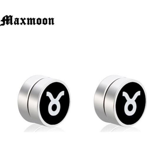 Maxmoon Stainless Steel Mens Women Trendy Round Magnetic Clip Black Stud Earrings Magnet Earrings Magic Unisex Lovers