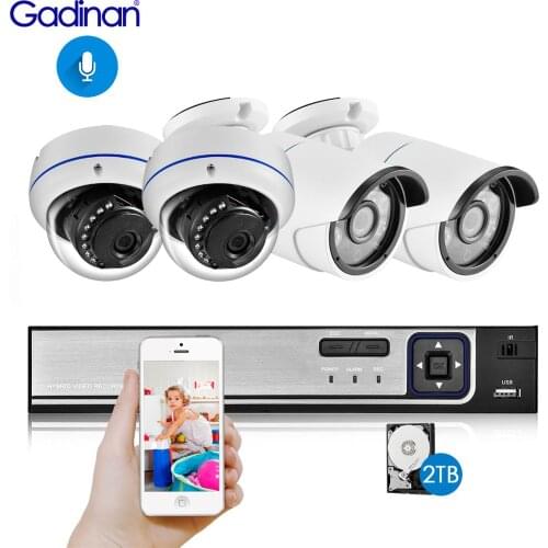 Gadinan 4CH 5MP POE NVR Kit Security Camera System 5.0MP IR Indoor Outdoor CCTV Dome POE IP Camera P2P Video Surveillance Set