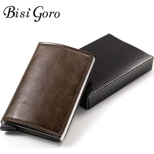 Bisi Goro RFID Blocking Slim Card Holder Aluminum Box Business Hasp Card Case 2019 Metal Thin Mini Wallet Carteira With Box