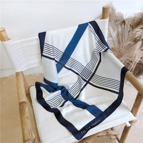 Luna&Dolphin Blue Series Fashion Women Spring Square Printed Scarf 70x70cm Chiffon Headband Cartoon Vintage Bandana Hijab Wraps