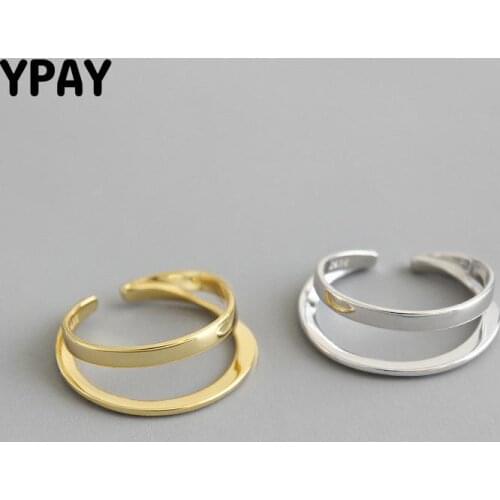 YPAY Double Layers Smooth Simple Adjustable Ring Women Korea INS Pure 925 Sterling Silver Open Rings Fine Jewelry Gifts YMR833
