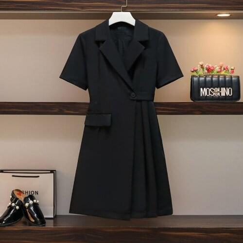 Plus size Office ladies elegant midi dresses for Women Summer short sleeve notched French Designer business Dress Korean robe