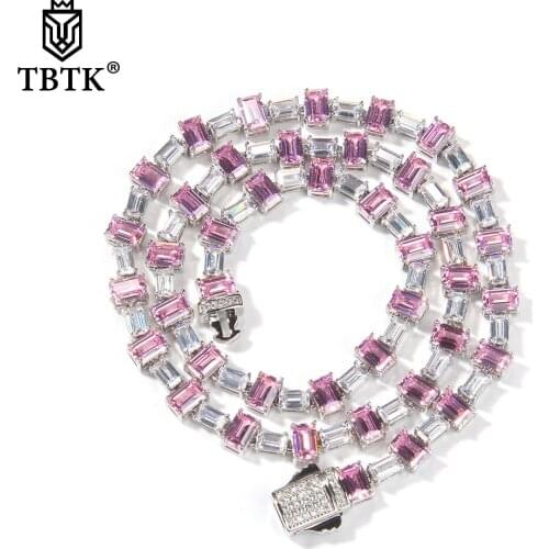 TBTK 6.5mm Choker Necklace Iced Out Bling Pink White Square Cubic Zirconia Womens Link Chain Hiphop Jewelry For Gift