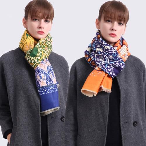 Winter Scarf Woman Thicken Warm Wrap Soft Shawls Scarves Luxury Printing Wool Cashmere Echarpe Brand Lady Foulard Warm