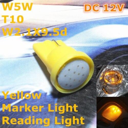 12V LED Yellow Color Car Bulb Lamp T10(New COB Lamp) W5W W2.1X9.5d for Trunk Boot Licence Board Reading Light