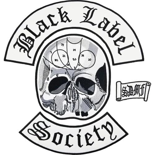 4pcs A Set Black Label Society Biker Back For Mens Vest Clothing Skull Head Rocker Rock And Punk Embroidered Iron On Patches