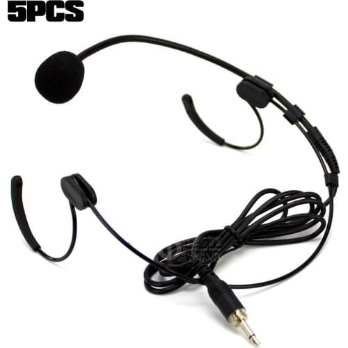 5Pcs Dual Earhook Mic Condenser Headset Microphone 3.5mm Jack Male External Screw Lock For Kaeaoke Wireless Bodypack Transmitter