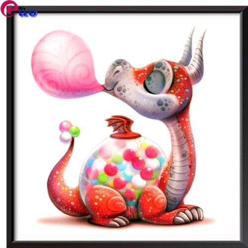 5D diamond painting Cartoon Dinosaur round full diamond cross stitch kit mosaic animal embroidery home decoration gif