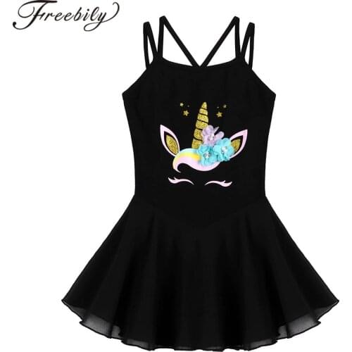 Girls Ballet Dress Kids Dancewear Sleeveless Cartoon Horse Print Dance Gymnastics Leotard Tutu Dress Stage Performance Costume