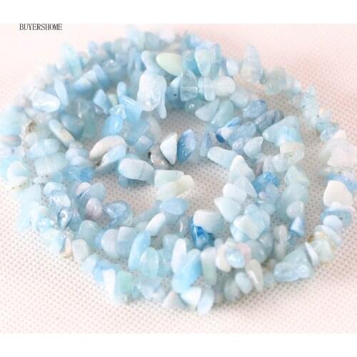 BUYERSHOME DIY Bracelet Necklace Jewelry Accessories Making 5-8MM Natural Stone Blue Aquamarin Chip loose Beads 35inches S055