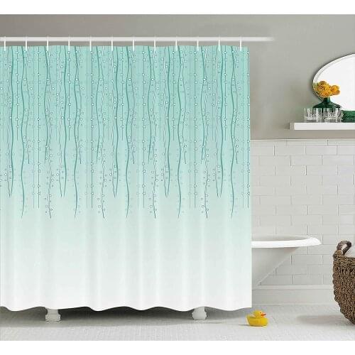 Floral Decor Shower Curtain Soft Color Strings Ivy with Little Circle and Triangles Hanging Art Print Bath Curtain For Bathroom