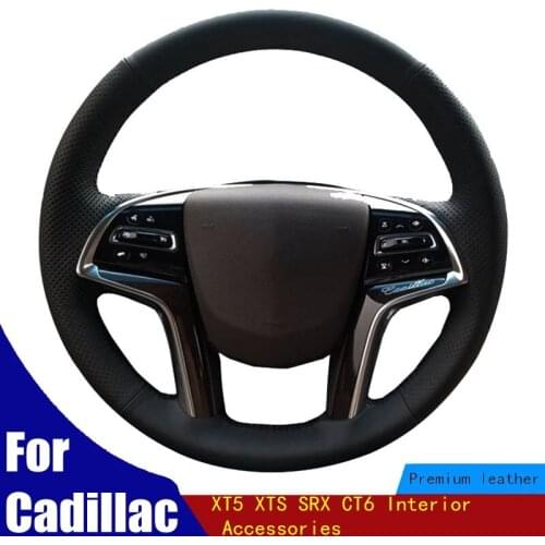 DIY Car Steering Wheel Cover Soft Black PU Artificial Leather For Cadillac XT5 XTS SRX CT6 Interior Accessories