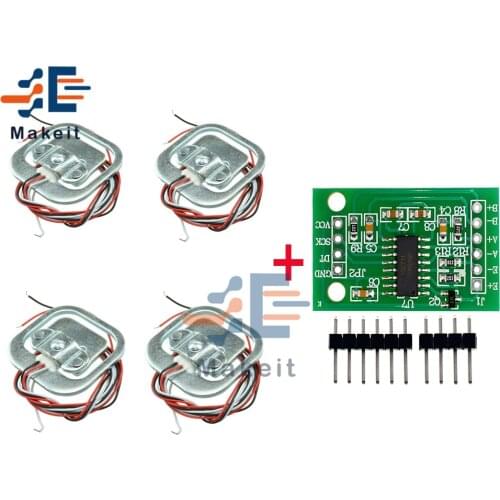 HX711 Dual-Channel AD Module Body Load Cell Weighing Sensor Pressure Sensors + 4Pcs 50kg Human Scale Load Cell Weight Sensors
