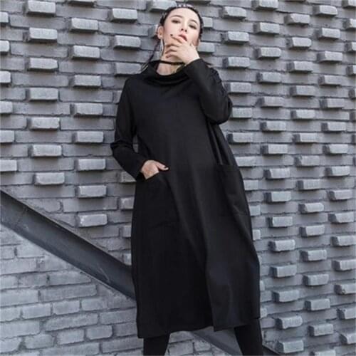 European and American autumn and winter pile collar dress personality split splice womens medium-length large casual skirt