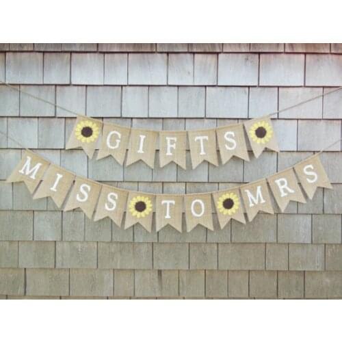 Custom sunflower GIFTS MISS TO MRS BRIDAL SHOWER wedding burlap Banners engagement party Buntings garlands Photo Prop signs