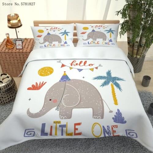 2/3 Piece Elephant Cartoon Bedding Set 3D Print Funny Animals Duvet Cover Set Party Holiday Bed Quilt Cover For Kids Bedsread