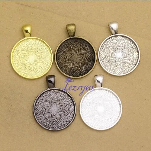 15pcs--25mm Round Pendant Blanks Base Setting Tray Zinc Alloy for Glass Gem Cameo Cabochons Diy Jewelry accessories