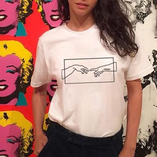 FIXSYS Fashion Womens Print T-shirt Harajuku Style Graphic Printed Clothing Black White Cotton T Shirt Casual Femme Tee Shirt