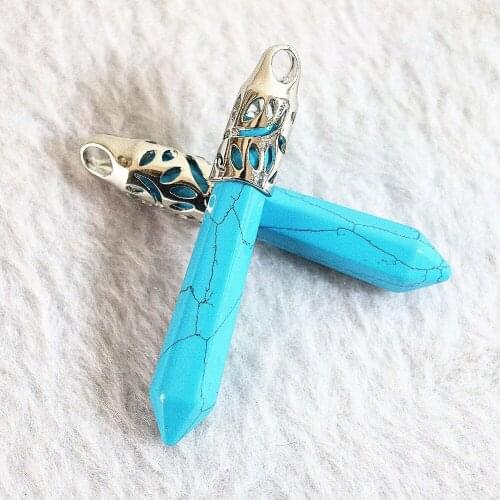 Fashion Calaite Turquoises Stone Bullet Shape 26x37mm Fit for Diy Chain Necklaces Pendants for Female Accessories Findings B831