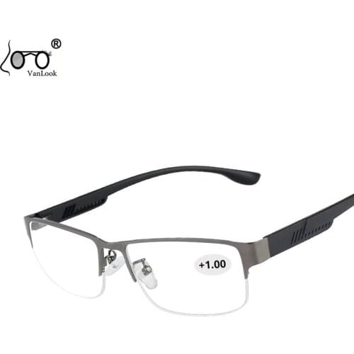 Vanlook Mens Business Thinoptics Reading Glasses Women For Far Sight Half Alloy Eyeglass Frames Men Presbyopic Glasses 1.5 2 3
