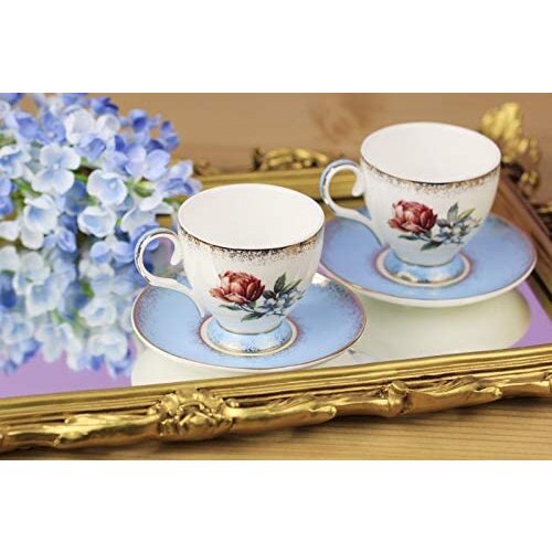 White & Beige Bone Turquoise 2-Piece Coffee Cup Set 100Ml